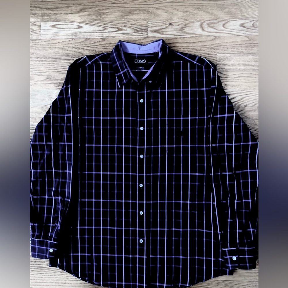 Chaps Men's Navy Blue Plaid Shirt Sz Large. LN